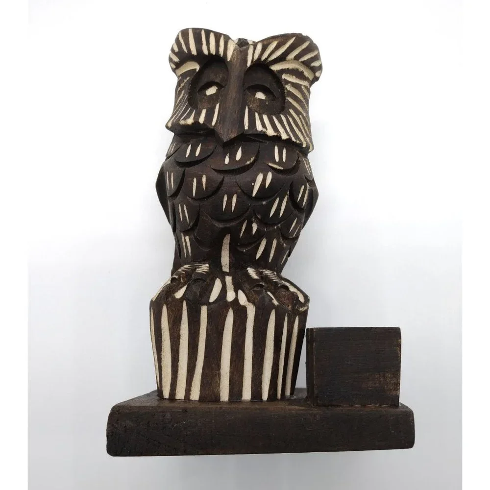 Wood OWL Pencil Pen Holder Desk Décor